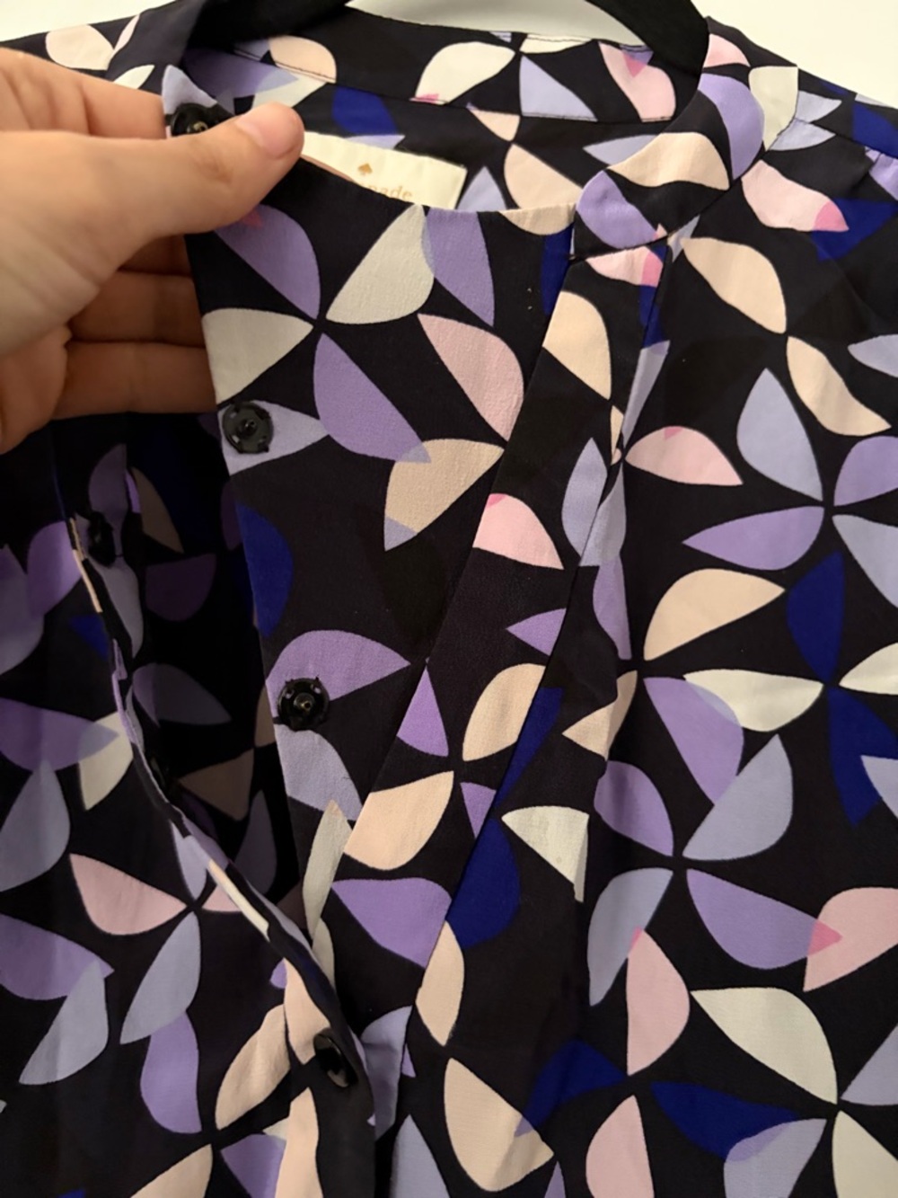 Kate Spade 100% Silk Spinner Shirtdress Geometric Print Drawstring Dress - Large - Picture 7 of 13